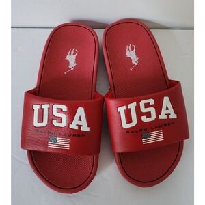 Polo Ralph Lauren IVER Slides Sandals Flag USA Eva Red Grade School Kids Size 11